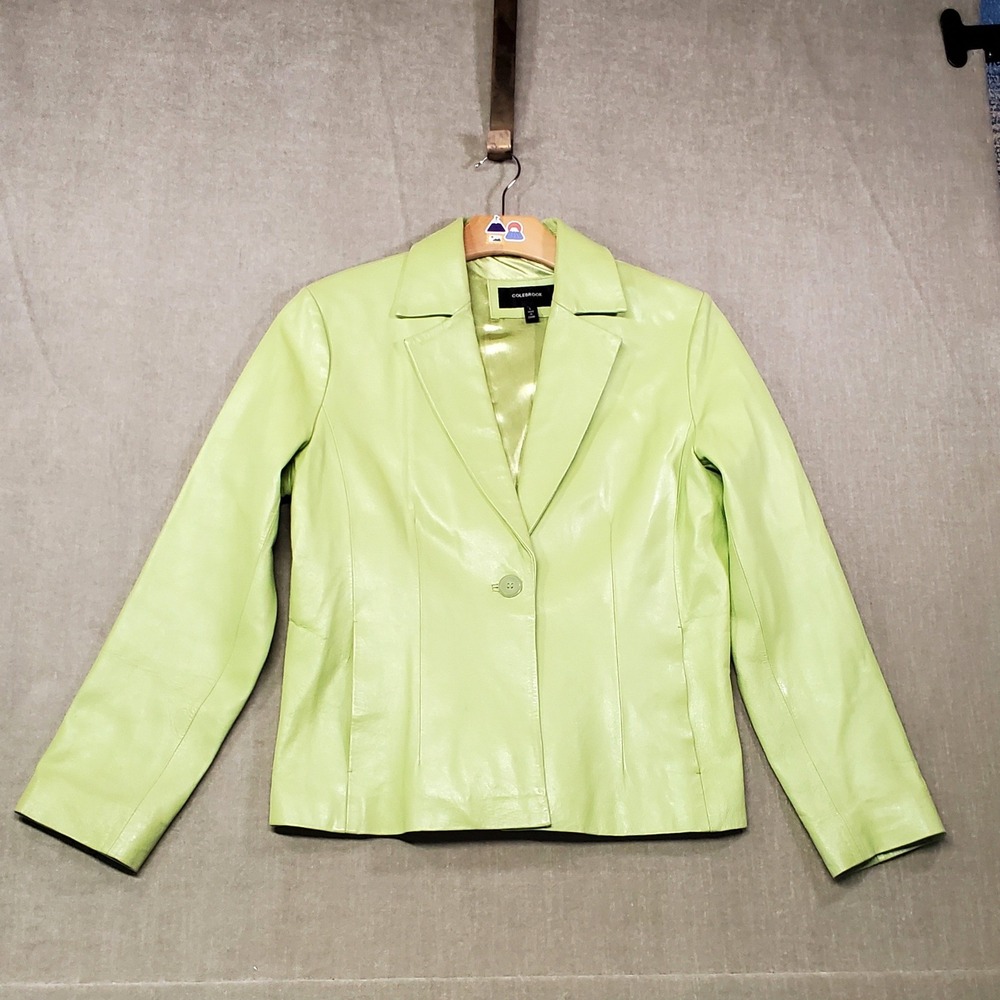 Colebrook Y2K Leather Blazer Womens Large Lime Green Good Single Button Jacket
